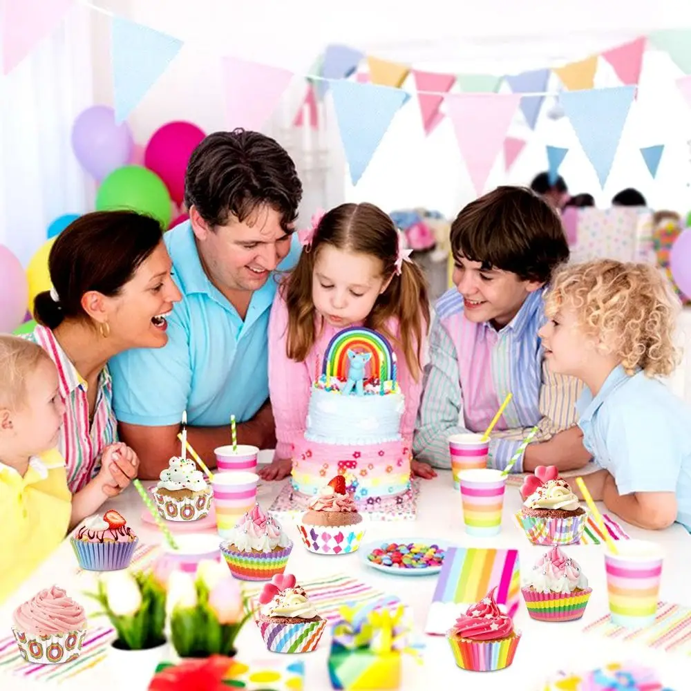 100pcs Colorful Cupcake Liners Greaseproof Paper Nonstick Molds Cupcake Wrappers Food Grade Standard Size Baking Cups
