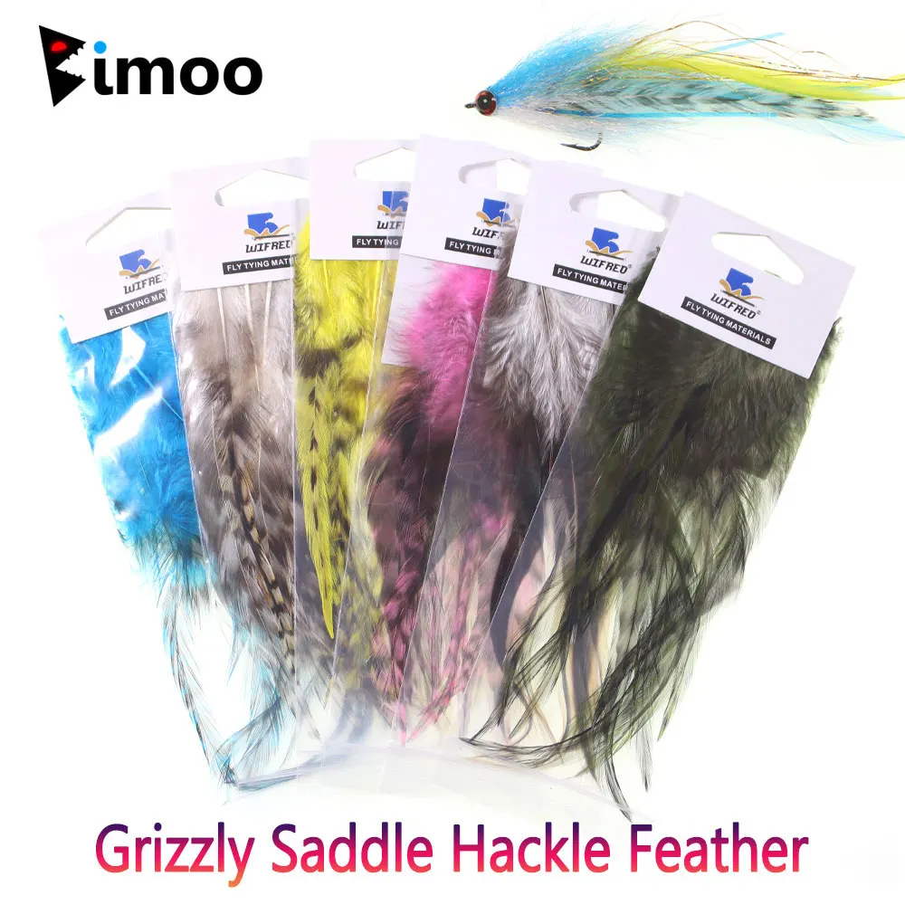 

Bimoo 10pcs/Pack Grizzly Saddle Hackle Feather Rooster Hair Fly Tying Material For Bass Bug Pike Steelhead Flies Streamer