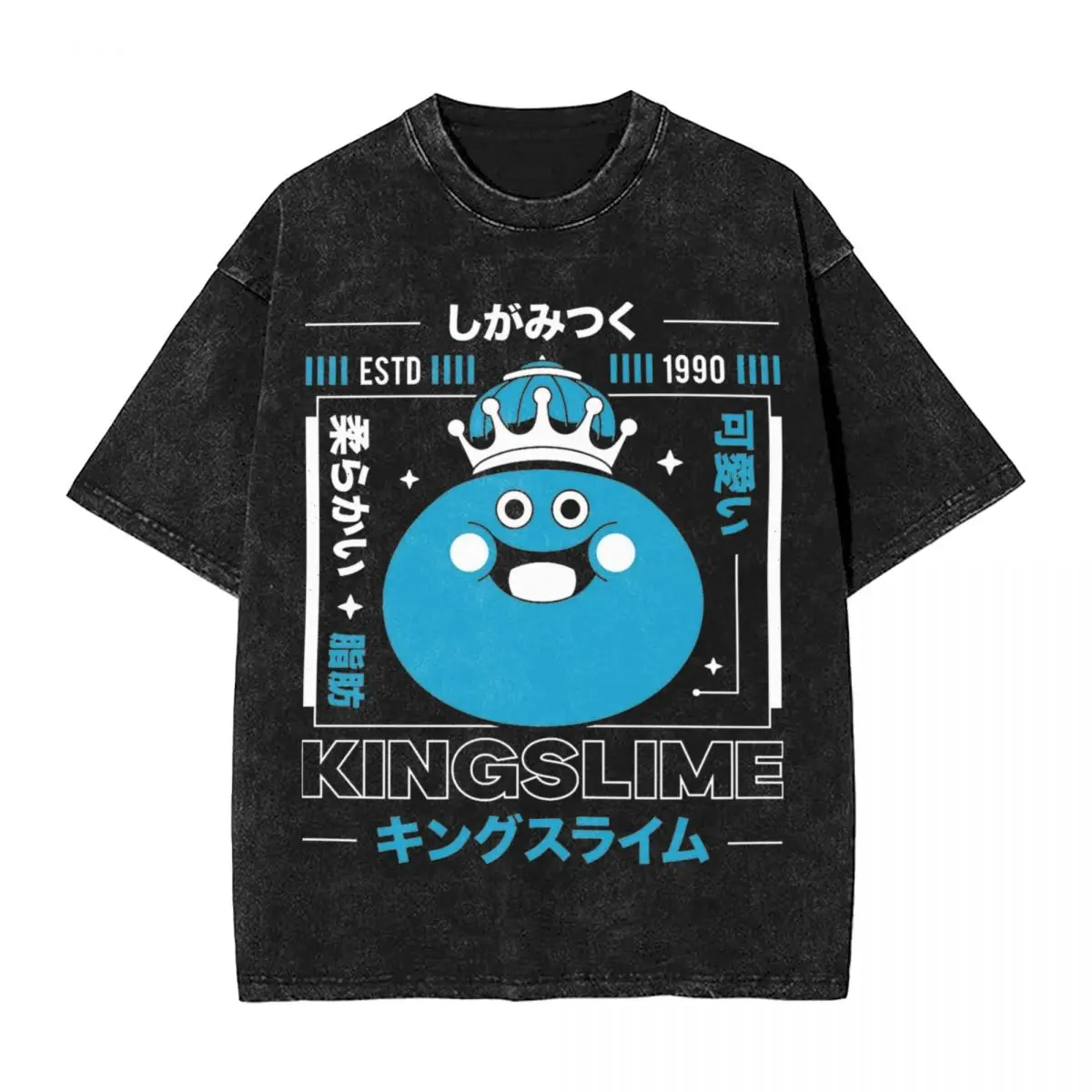 Washed T Shirts King Slime Dragon Quest Hip Hop Novelty T-Shirt Oversize Streetwear 100% Cotton Printed Tops Tees for Men Women