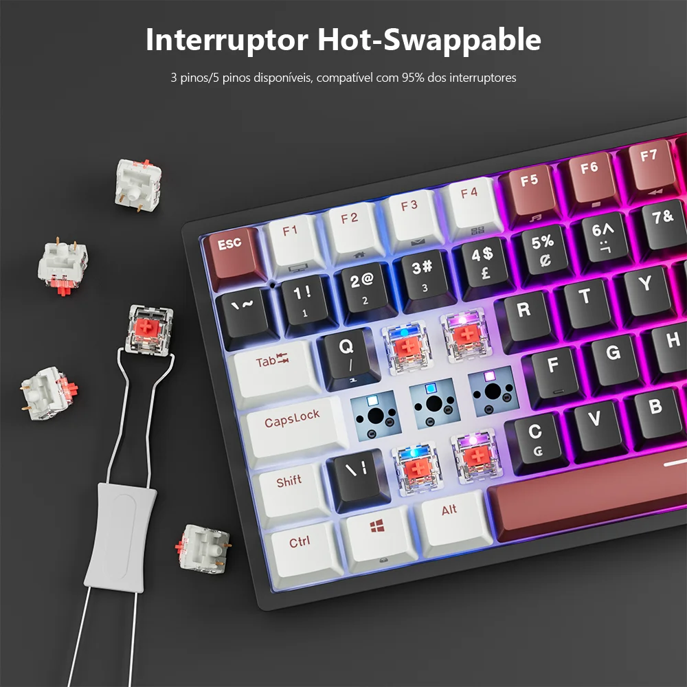 RK84 RK ROYAL KLUDGE Brazilian Spanish Wireless Gamer Keyboard Tri-mode BT5.0/2.4G/USB-C 75% RGB Bluetooth Mechanical Keyboard