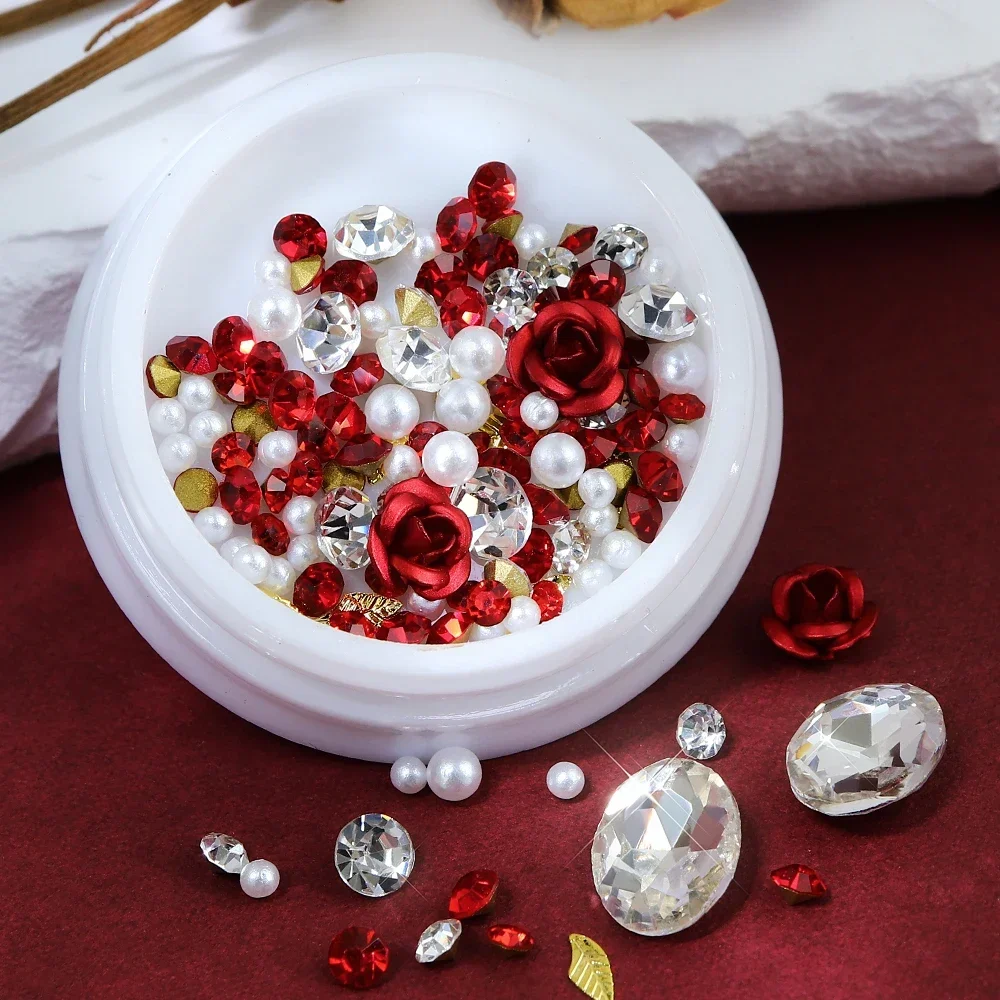 Simulation Big Diamond Resin Decorations Mixed Pearl Flower 3D Rose Rhinestones Charms Design Art Accessories DIY Jewelry Making