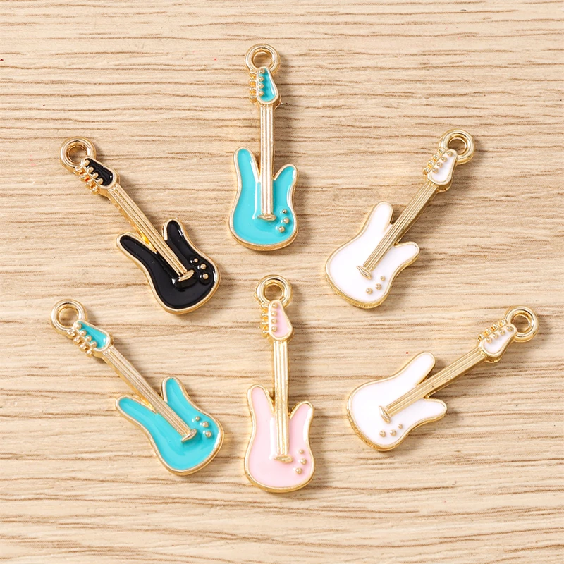 10 Stück 9 x 28 mm niedliche Emaille-Musik-Gitarren-Charms-Anhänger für die Herstellung von Tropfen-Ohrringen, Halsketten, Armbändern, DIY-Handwerk, Schmuckzubehör – Detail 12