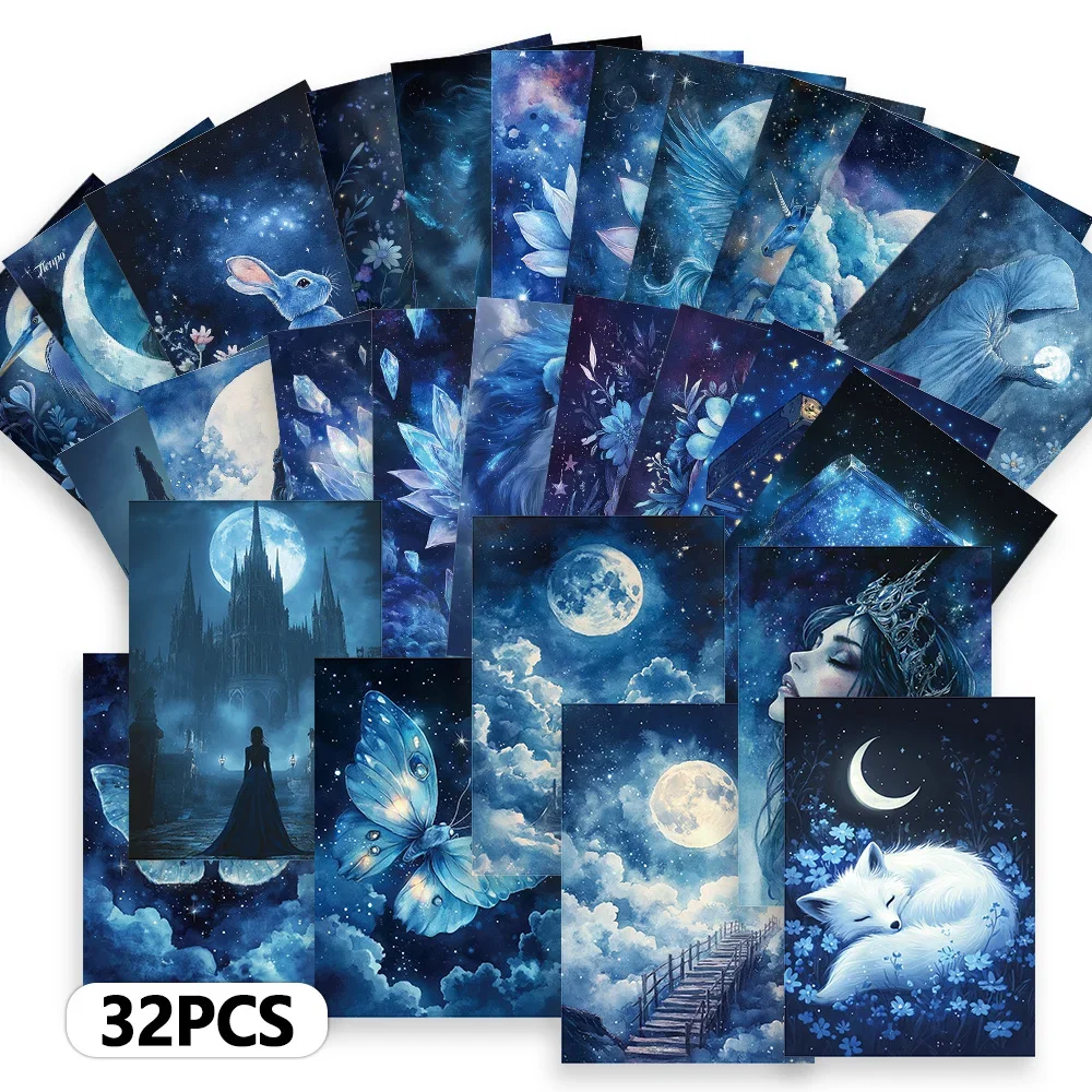

32pcs, Blue Mood Fantasy, postcards, decorations/greeting cards/postcards, high-definition printing, collectible and mailable
