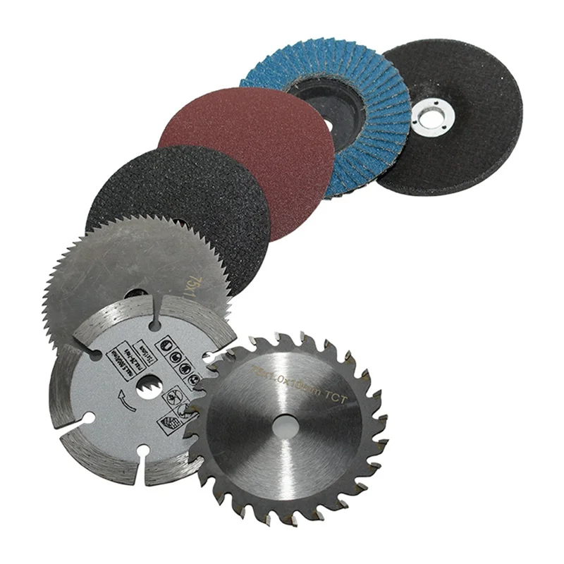 

AT05-7Pcs 75Mm Cutting Disc Kit For Angle Grinder For 10Mm Bore Metal Circular Saw Blade Flat Flap Grinding Wheel Sanding Pads