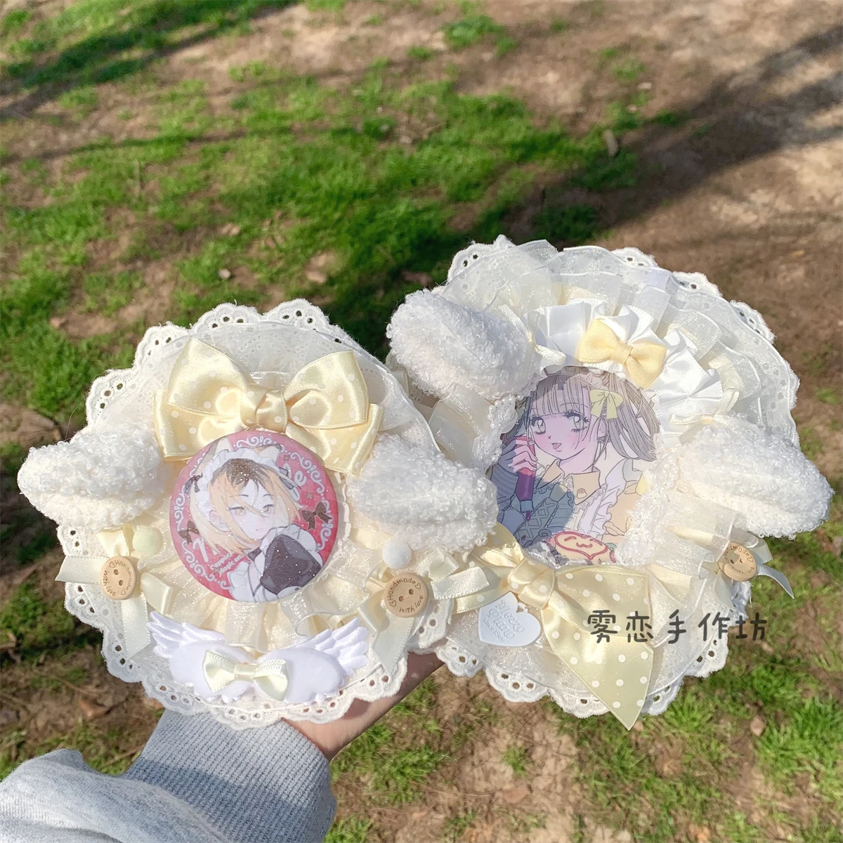 Cute Light Yellow Furry Lace Badge Holder Hand Made Diy Character Goods Accessories Ita Bag Badge Rosette Fill Decoration