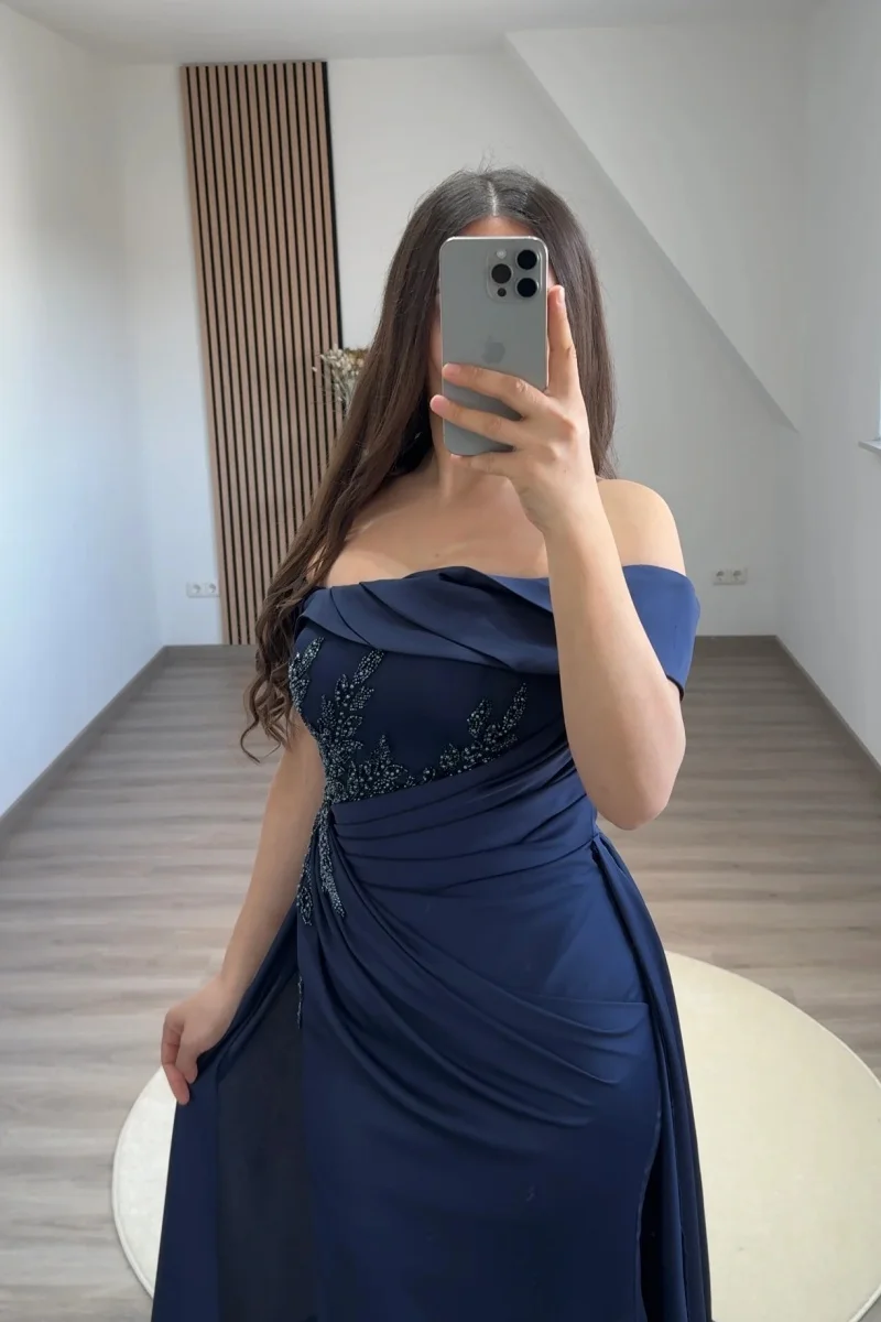 Jessica Elegant Dark Blue Wedding Dress Beaded Embroidery Prom Dresses Mermaid Lady Robes De Soirée Customized 2025