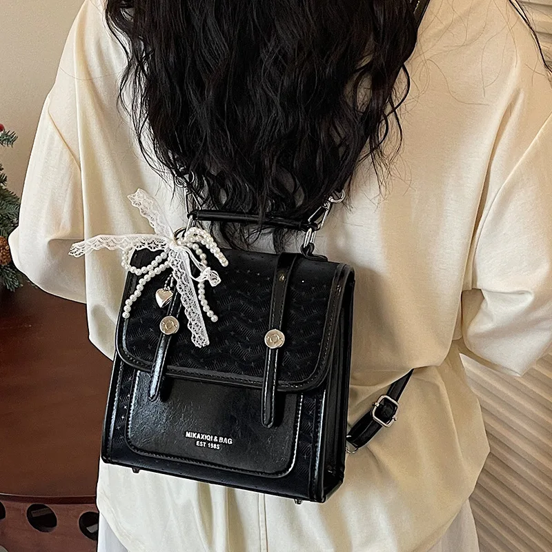 韓国インレトロバックパック女子学生用ファッションテクスチャードコンバーチブルショルダーバッグカジュアル多用途通勤カジュアルミニデイパック