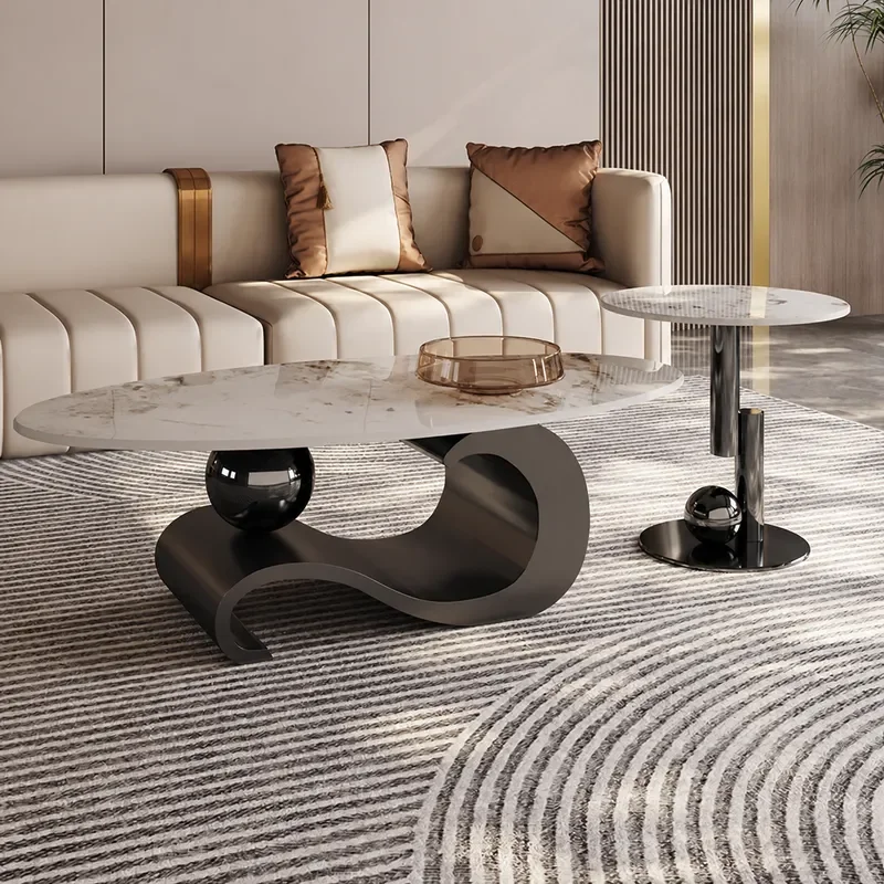 Modern Simple Oval Coffee Table Rock Slab Surface Luxury Style Small Apartment Living Room Furniture Household Center Table
