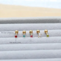 1 Pair Stainless Steel Screw-back Ocean Red Mini 2MM Zircon Stud Earrings Classical Style No Fade Allergy Free