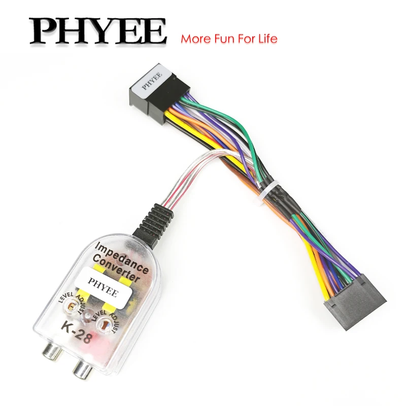 PHYEE 16Pin High to Low Impedance Converter Harness, RCA Line Output Adapter Transformer Noise Filter, Plug&Play for Car Android