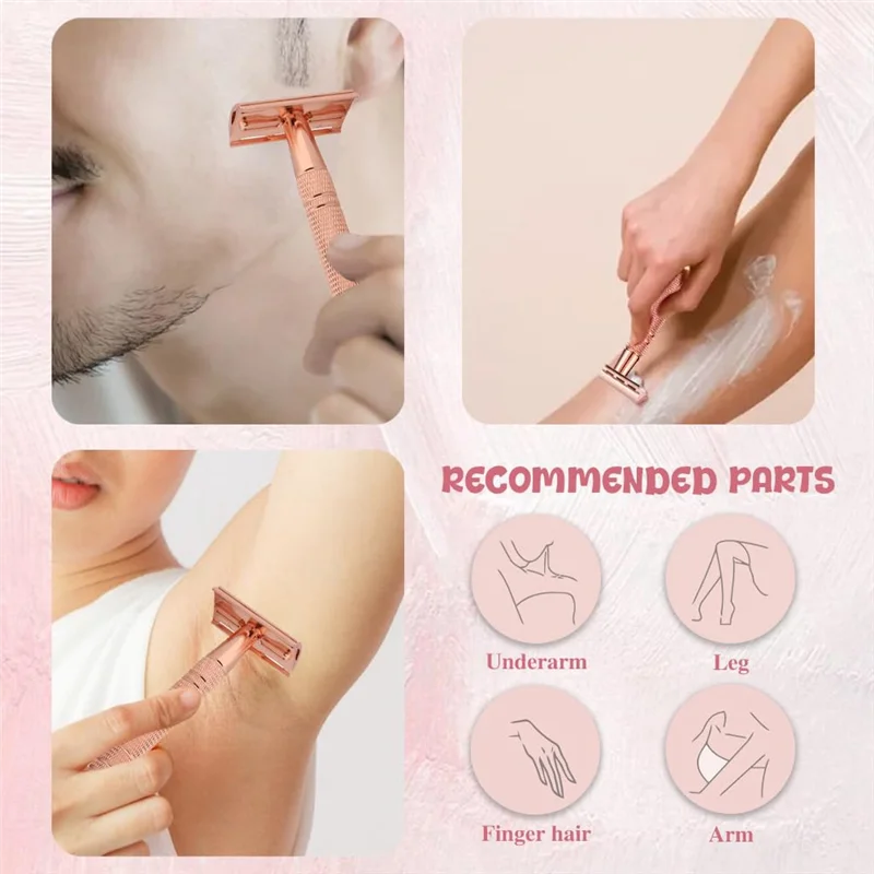 Women's Manual Shaver Vintage Rose Gold Portable Shaver Suitable Forlegs, Arms, Underarms, Bikini-A68E
