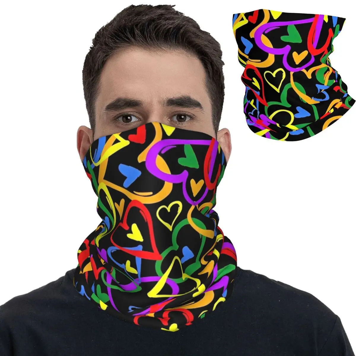 Hearts Graffiti Bandana Neck Gaiter Printed Balaclavas Wrap Scarf Multifunctional Headband Running for Men Women Adult Washable