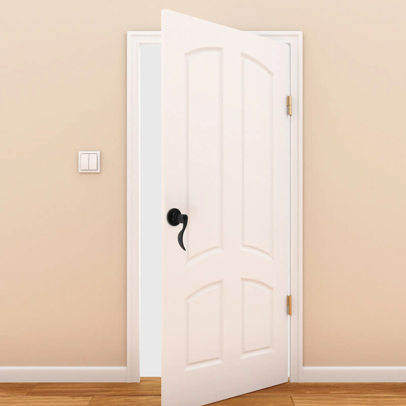 Matte Black Wave Door Lever with Keyed Entry Lock Silent Operation for Bedroom Bathroom Living Room Privacy Interior Door Handle