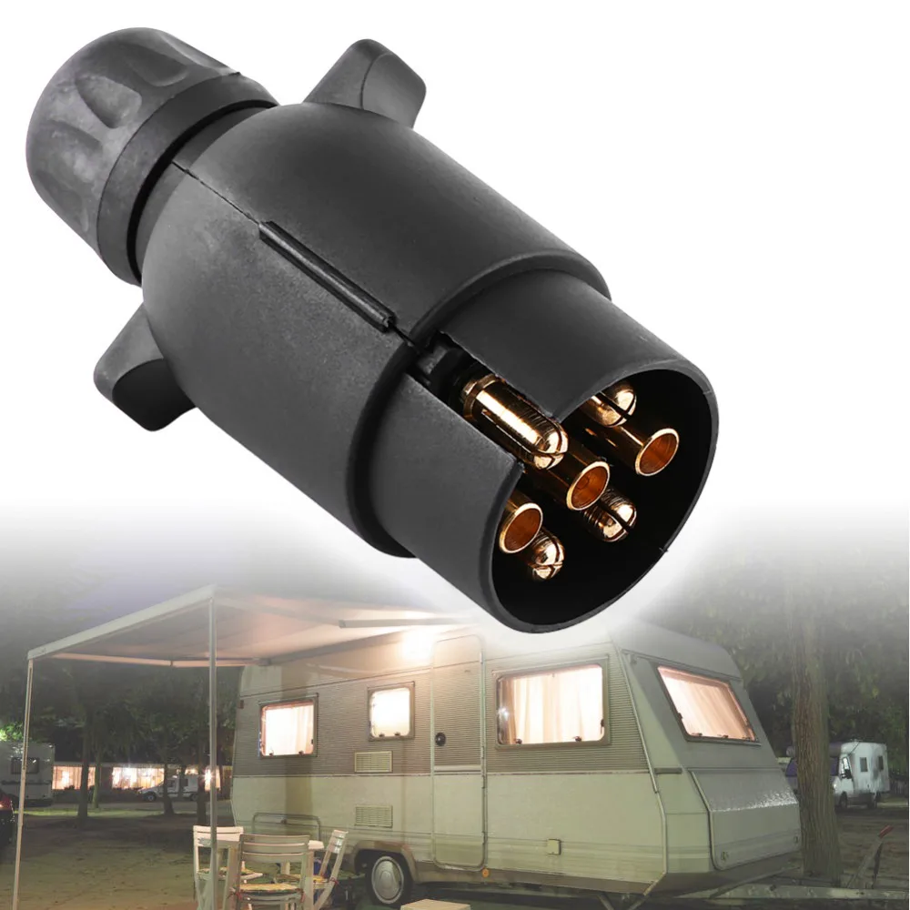 12V 7 Pin Electric Trailer Plug Car-Styling N-Type Plastic 7-Pole Wiring Connector Trailer Adapter Black Caravan Truck Plug