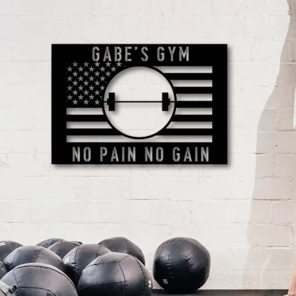 Ersonalized Metal Gym Sign. Flaunting American Flag Style. Ideal Home Gym Decor. Custom Crossfit Sign. Home Workout Motivation