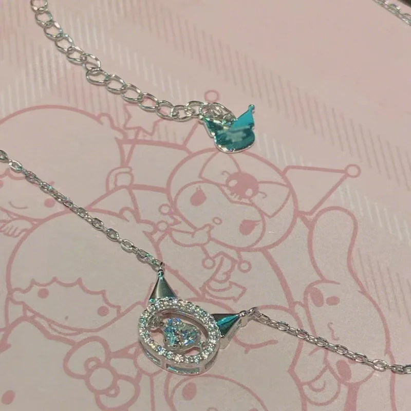 Cartoon Sanrio Hollow Kulomi Heart Crystal Pendant Necklace Fashion Girls Niche Design Light Luxury and Simple Accessories Gift