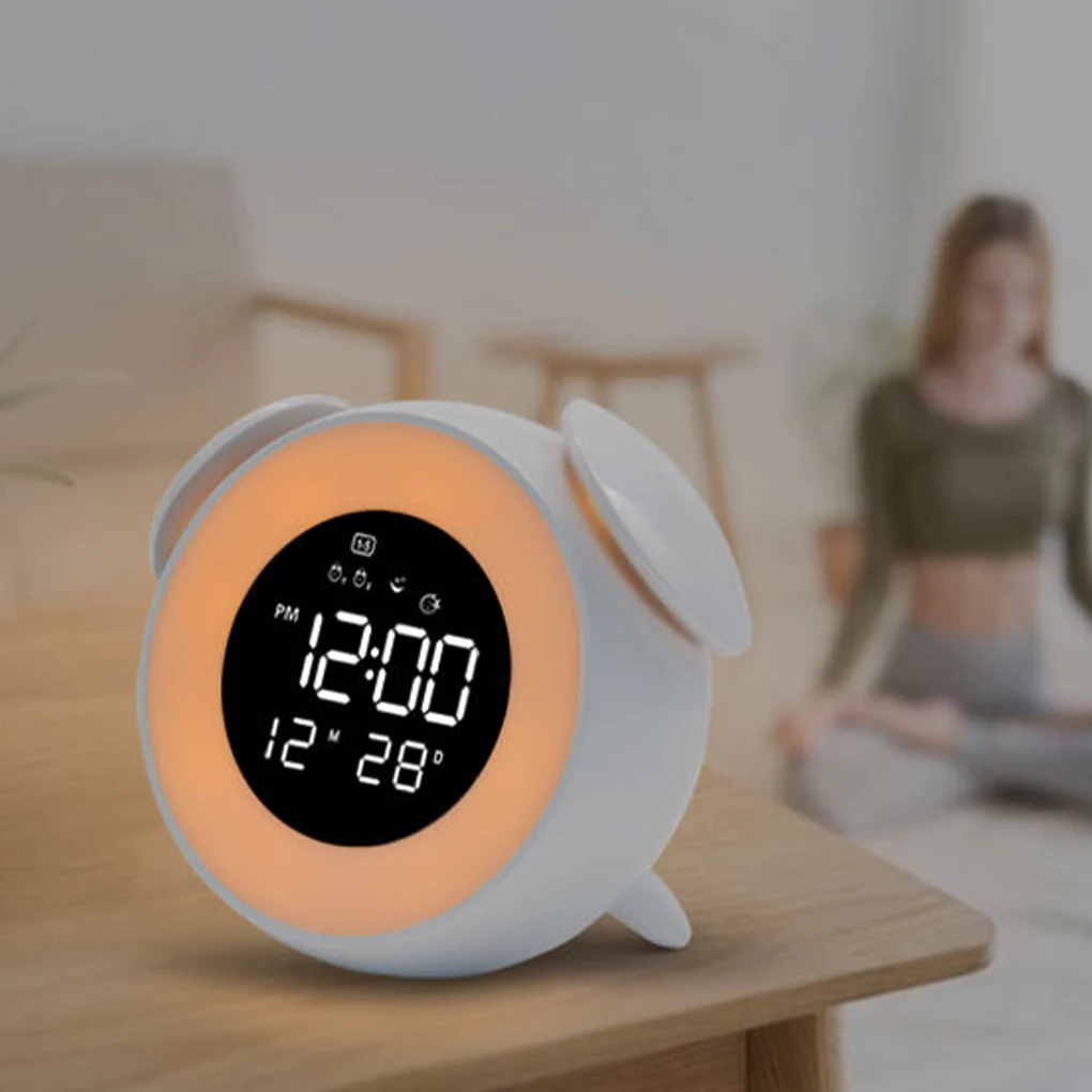 Music Led Wake Alarm Clock Calendar Snooze Lamp Digital Phone Charger