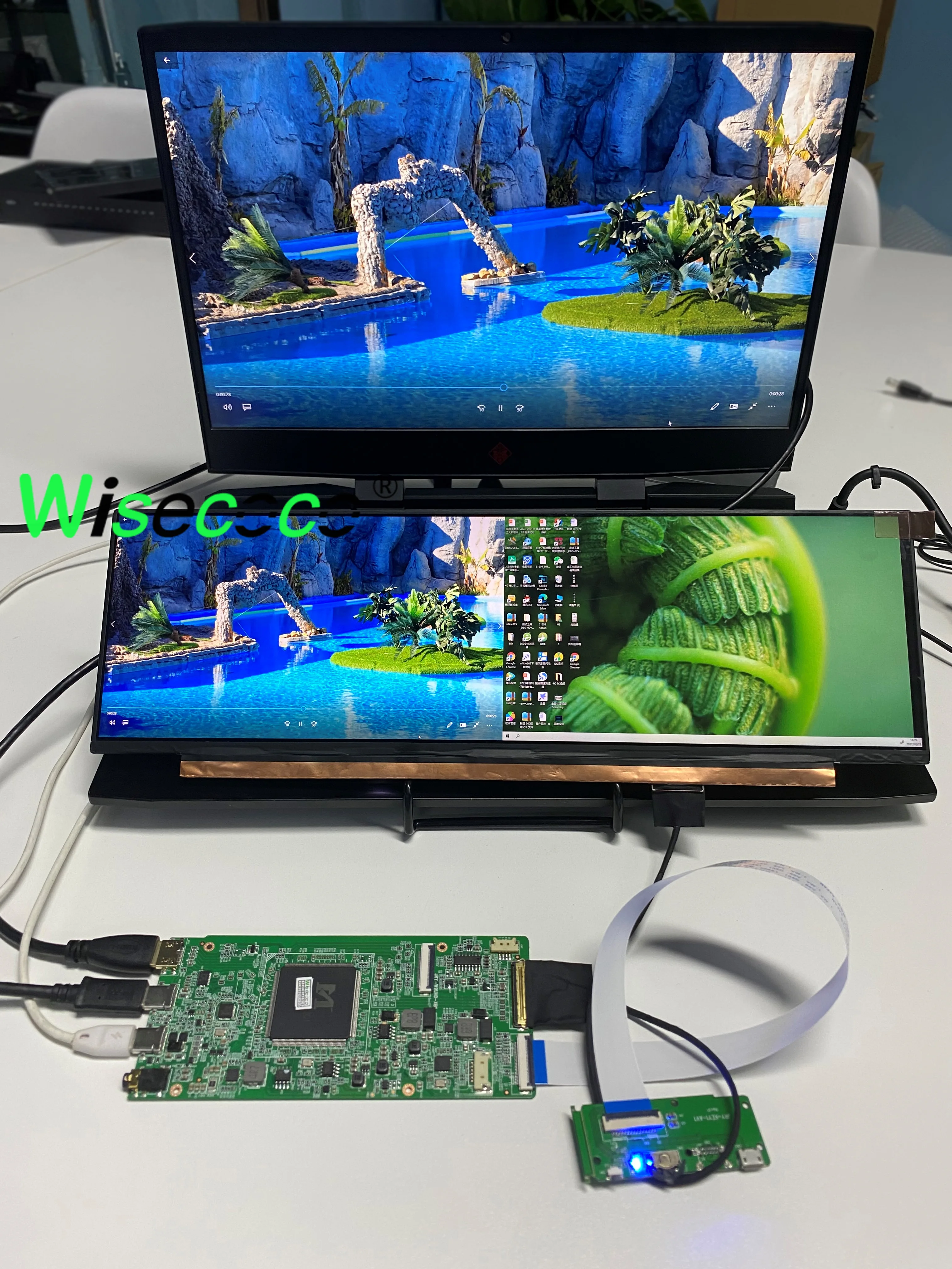 Wisecoco Layar LCD Multi Jendela 14 Inci Layar Strip Panjang 4K Layar 60Hz Port USB Tipe C Monitor Multimedia Monitor LCD