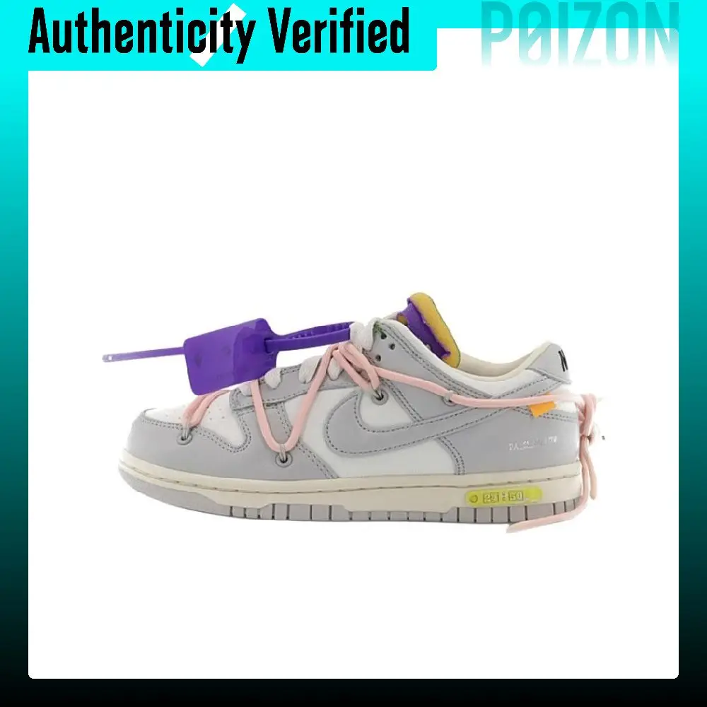 OFF WHITE X Nike Dunk Skateboard Shoes Unisex Low Top Gray/White DM1602-119