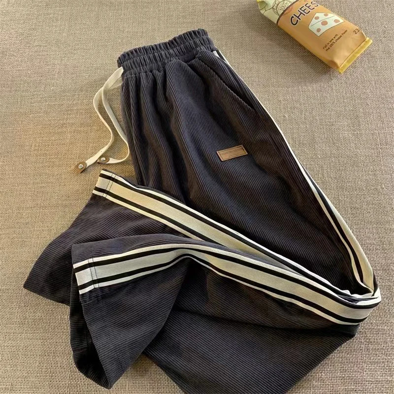 Pantalon de survêtement en velours côtelé pour femme, jambe large, streetwear vintage coréen, pantalon droit chaud tout assressenti, Y2K, proximité wstring, fjBf