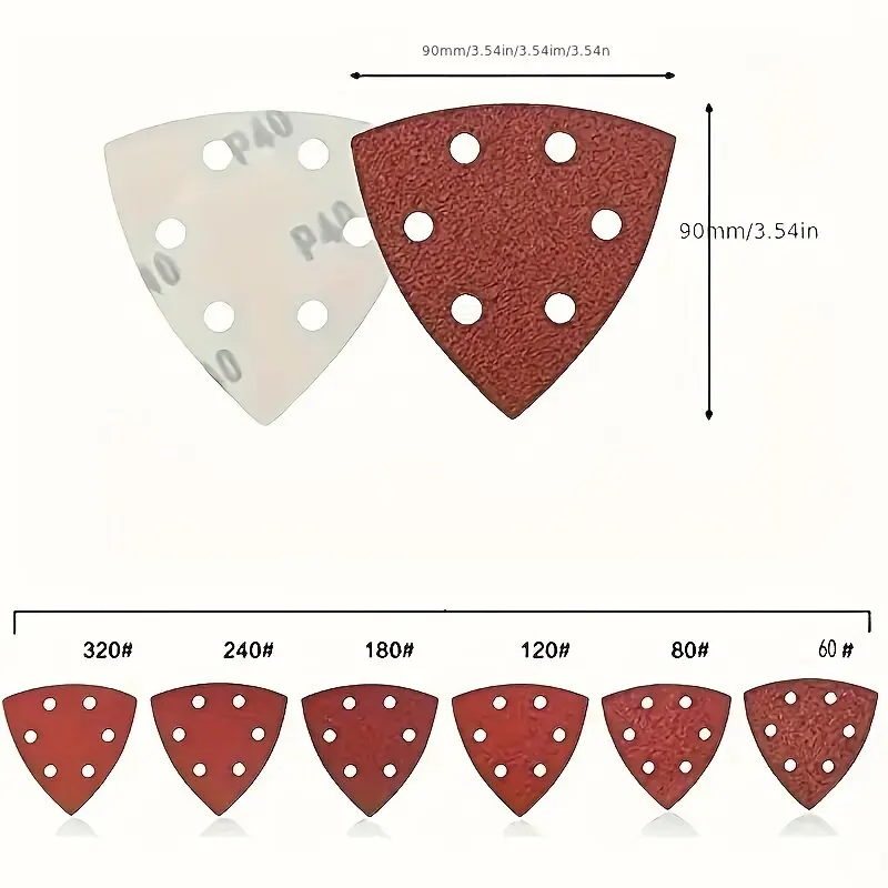 120Pcs Triangular Sandpaper Set for Detail Sander, 6-Hole Design for Wood & Metal Polishing, 60-320 Grit
