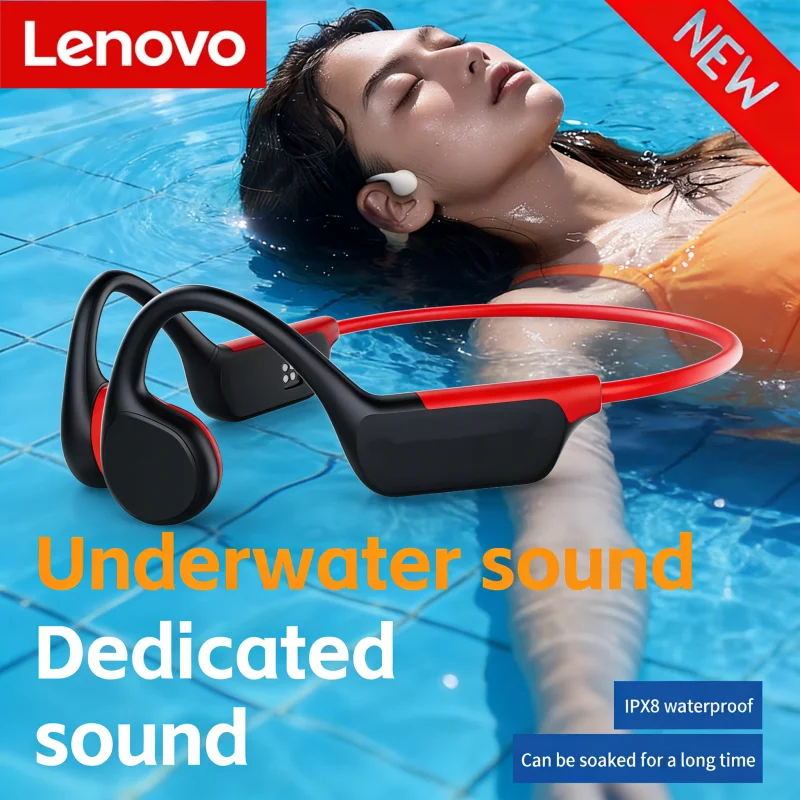 Casque à conduction osseuse Lenovo sans fil Bluetooth 5.4 étanche IPX8 pour la natation et le sport avec micro pour l'exercice et le fitness 2026