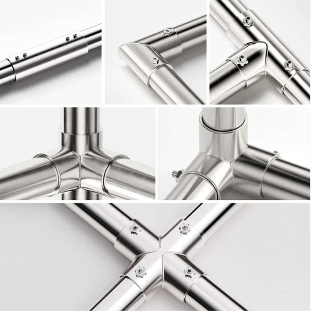 1Pcs 304 SS Round Tube Connector 19/25/32mm 2/3/4/5/6 Way Pipe Fitting Tee Cross Elbow Joint DIY Furniture Hardware