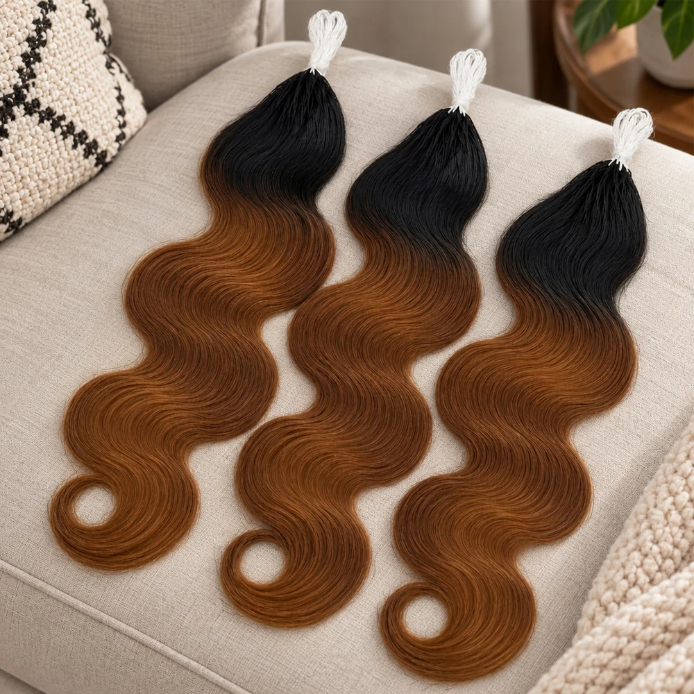 Miracle Knots T1B/30 TB30 Ombre Highlight 12A Human Hair Body Wave Feather Crochet Hair Invisible Knotless Pre Separated Boho Braiding Hair Soft Bouncy Natural Looking Easy Install view 5