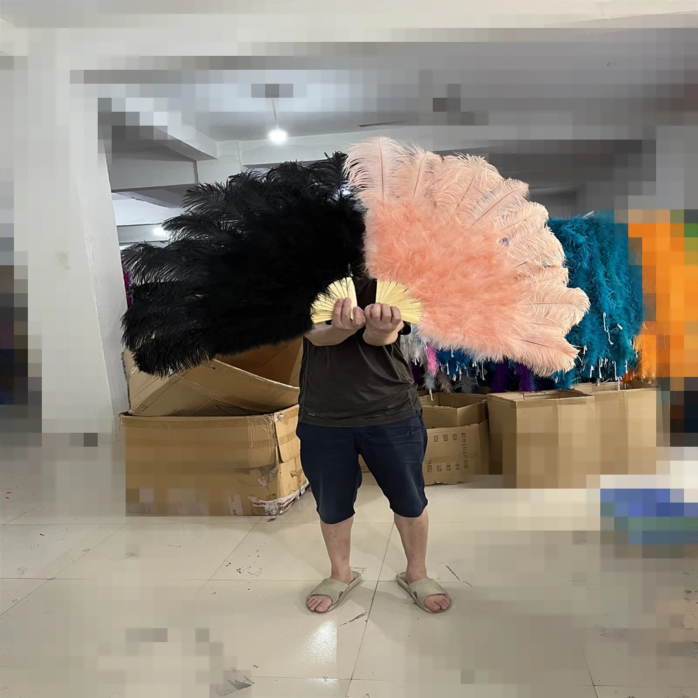 

Folding Ostrich Feather Fans for Wedding Performance Party Stage Show Props Marabou Ostrich Feather Fan Large Customzied