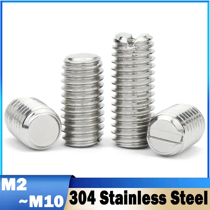 5~20Pcs 304 Stainless Steel Slotted Head Flat Point Set Grub Screw Headless Set Screws M2 M2.5 M3 M4 M5 M6 M8 M10