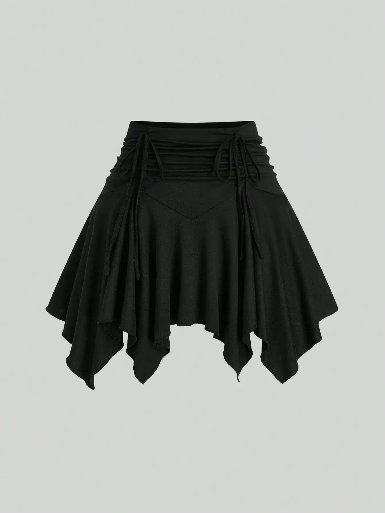 Black Drawstring Waist Asymmetrical Hem Skirt for Women