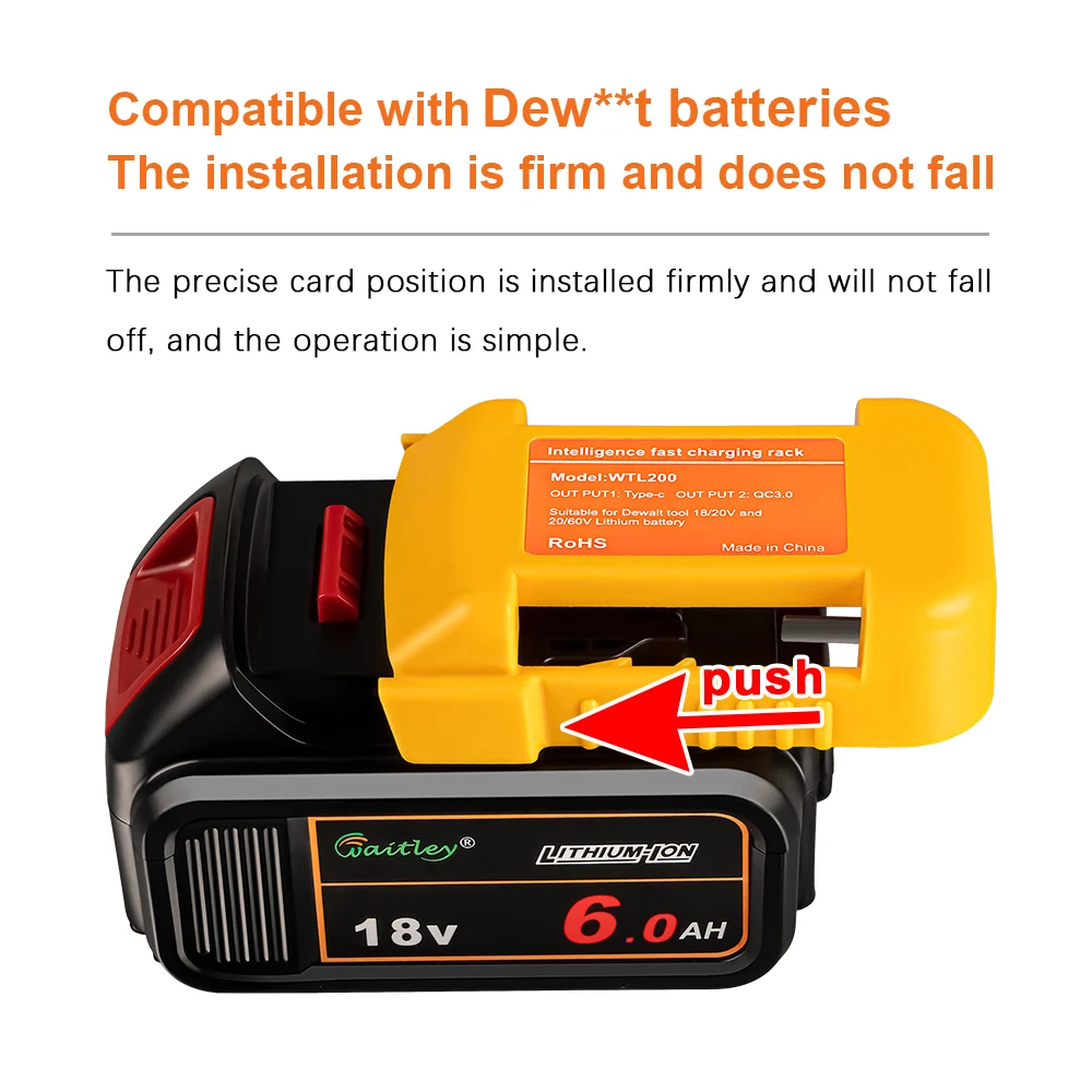 Adapter with output Compatible with Dewalt 18V 54V battery DCB200 batteries Convert to power bank fast charging Portable rack