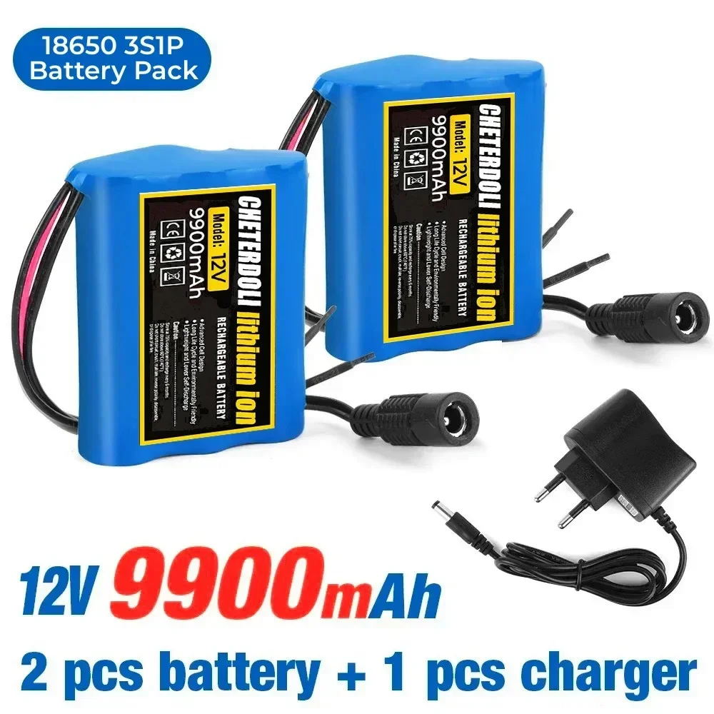 

100% New 3S1P Protection Plate12V 9.9Ah Battery Pack 12V 9900mAh 18650 Lithium ion DC 12.6V Super Rechargeable Battery + Charger