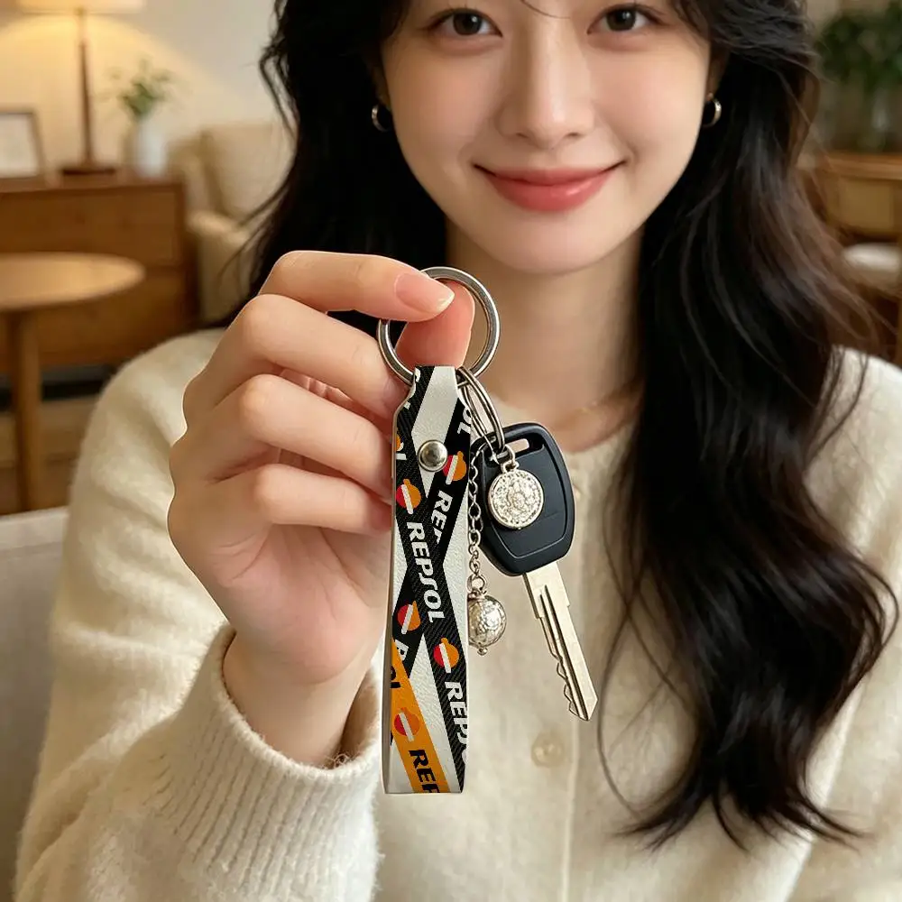 For Repsol High Quality PU Leather Moto Keychain Vintage Style Key Pendant For Scooter Motocross