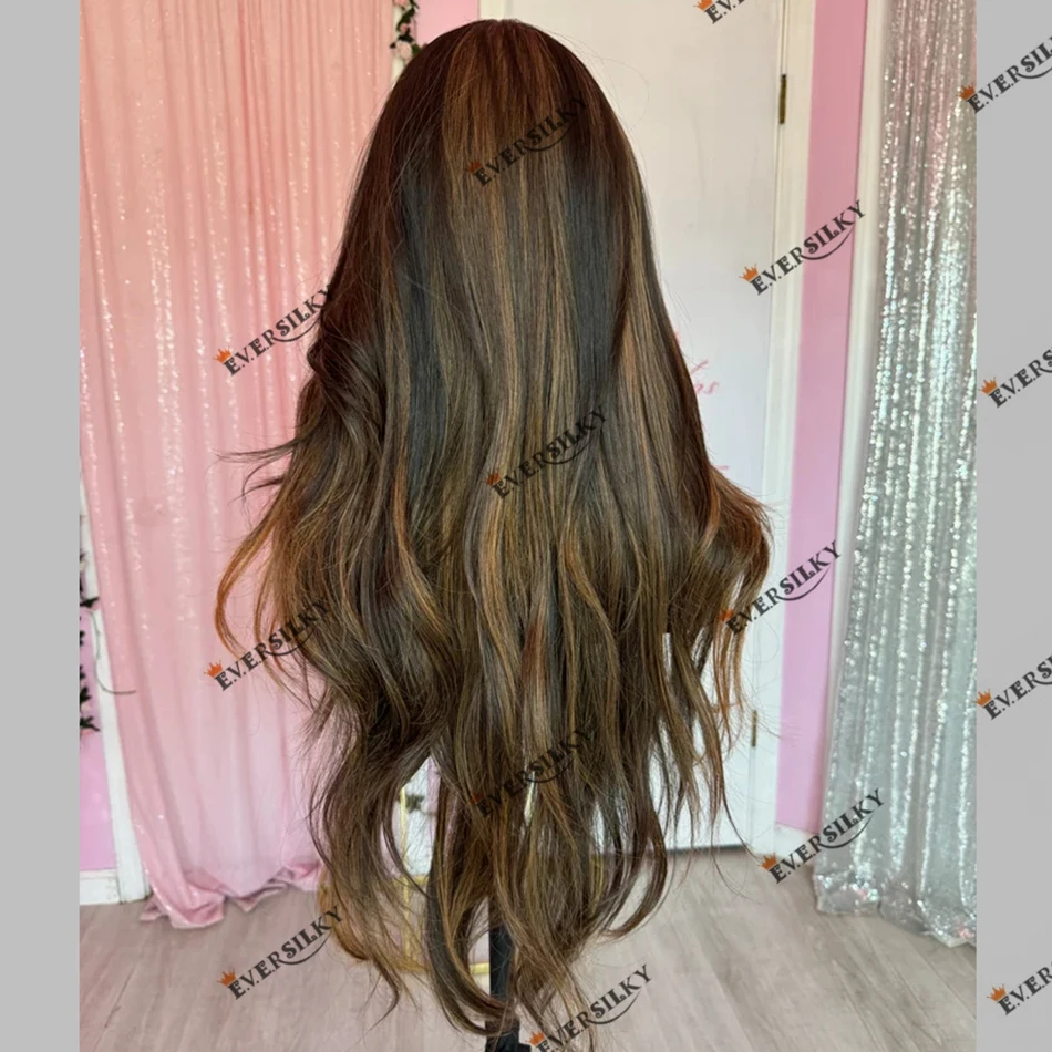 Fringe Highlight Human Hair 13X6 Lace Front Wig for Black Women Loose Wave Balayage 360Lace Frontal Wig with Bangs Remy Peruvian