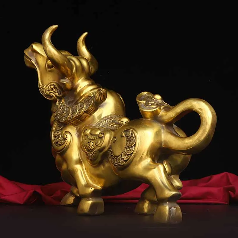 Bronze statue with bull aura soaring into the sky, brass ornament Small size, length 16, width 6, height 12, weight 0.66KG Large