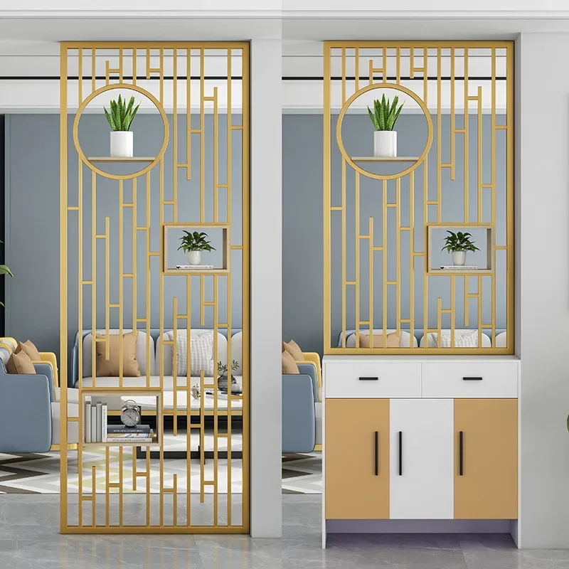 Nordic metal screen partition, living room light luxury wrought iron grille simple entrance