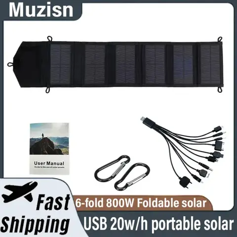 6단 접이식 800W 태양광 패널 20w/h 휴대용 태양광 충전기 USB 5V DC 전용 태양광 패널 모바일 전원 공급 장치