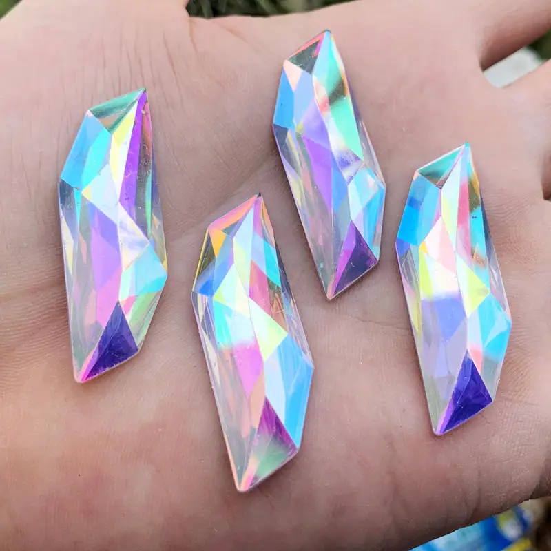 8pcs 14*45mm Glitter Crystal AB S-shape Resin Rhinestone Applique Flatback Face Crystal Strass Non Sewing Stones for Crafts