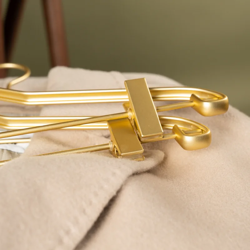 

5Pcs Wide Shoulder Anti Slip Hanger for Pants Storage Organizer Aluminum Alloy Clothes Hanger Matte Gold Pants Rack