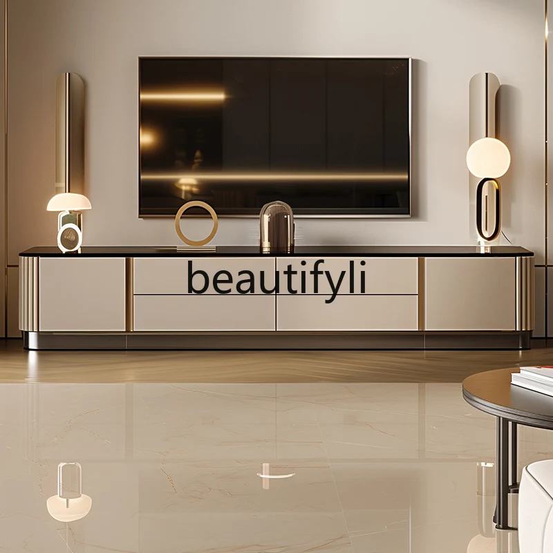 

Rock slab TV cabinet storage locker integrated light luxury high sense large apartment TV floor cabinet