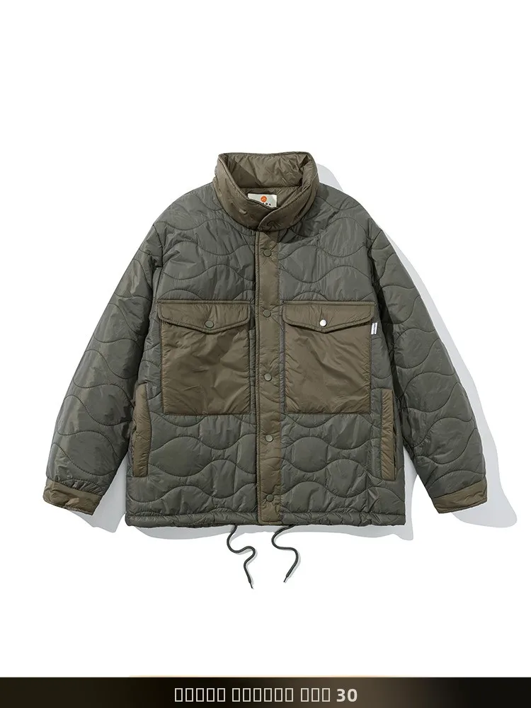 

Retro Contrast Color Patchwork Gourd Quilted Stand Collar Cotton Jaet Men's Winter Loose Warm Workwear Cotton Coat