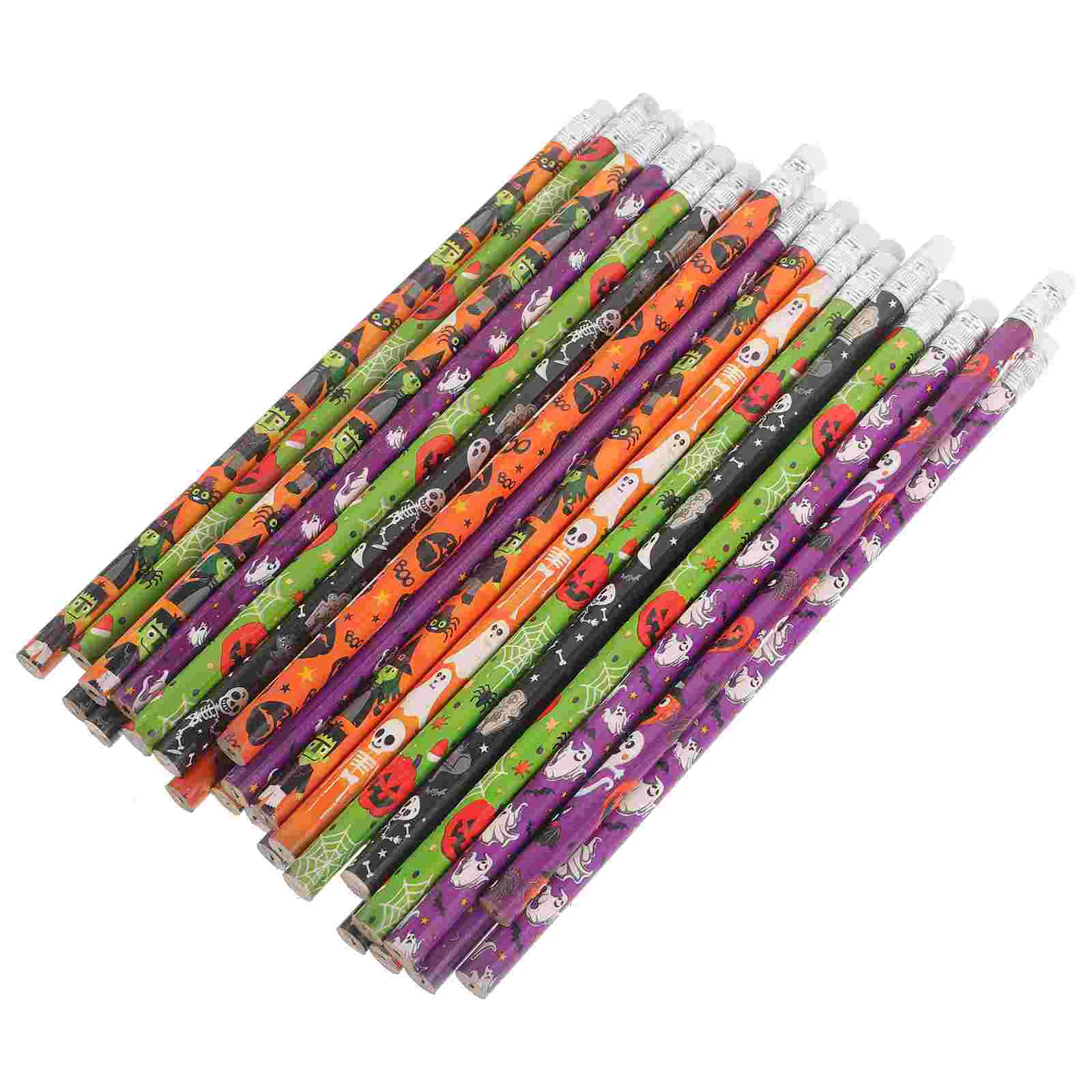 

48 Pcs Pumpkin Witch Pencils Holiday Stationery Erasers Halloween Practice Student Pensils Color