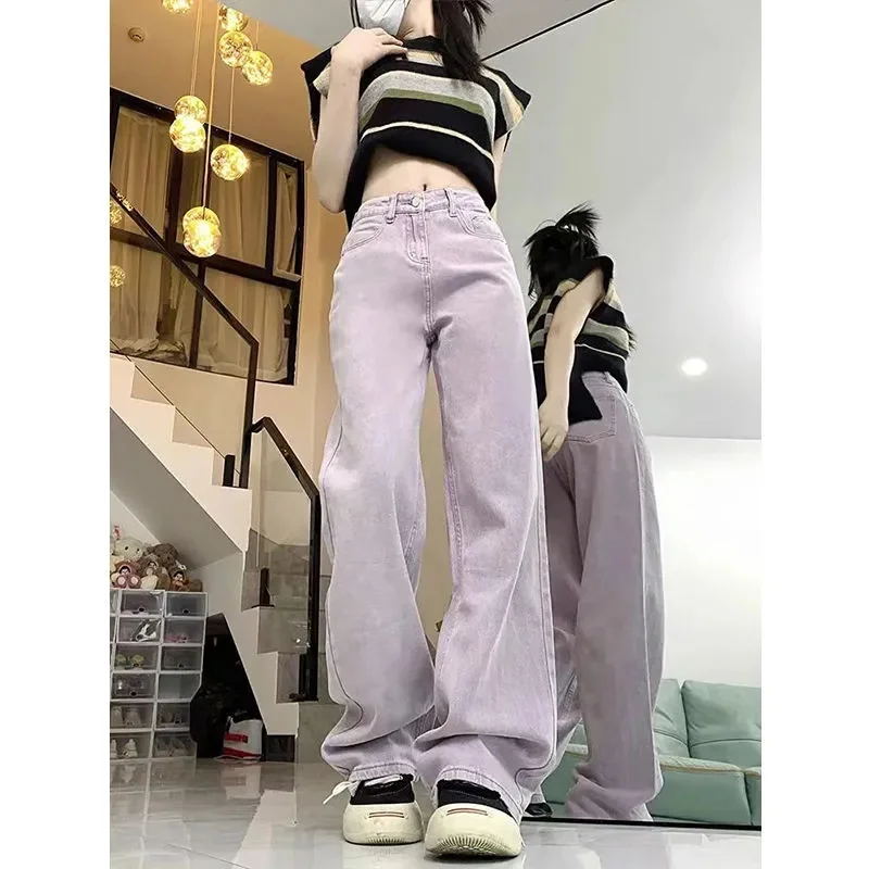

2025 Femme Fashion Straight Cowboy Pantalons American Women High Waist Jeans Pants Spring Summer Ladies Wide Leg Denim Trousers
