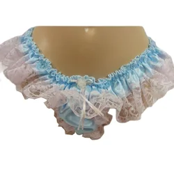 Adult Giant Baby Sexy Girl Blue Thin Satin Sissy Dress Lining Maid Thong Pink Lace Role-playing Gothic Customization