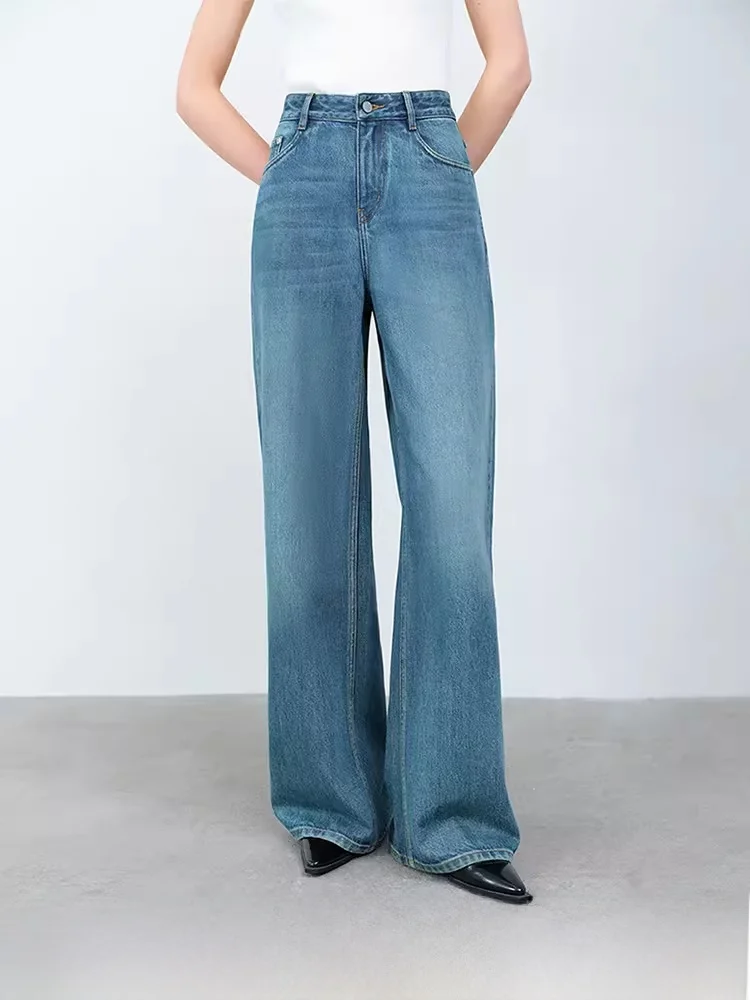 

High Waist Wide Leg Jeans Women's Simple Washed Denim Spring 2025 New Style Comfortable Fit Casual Trousers