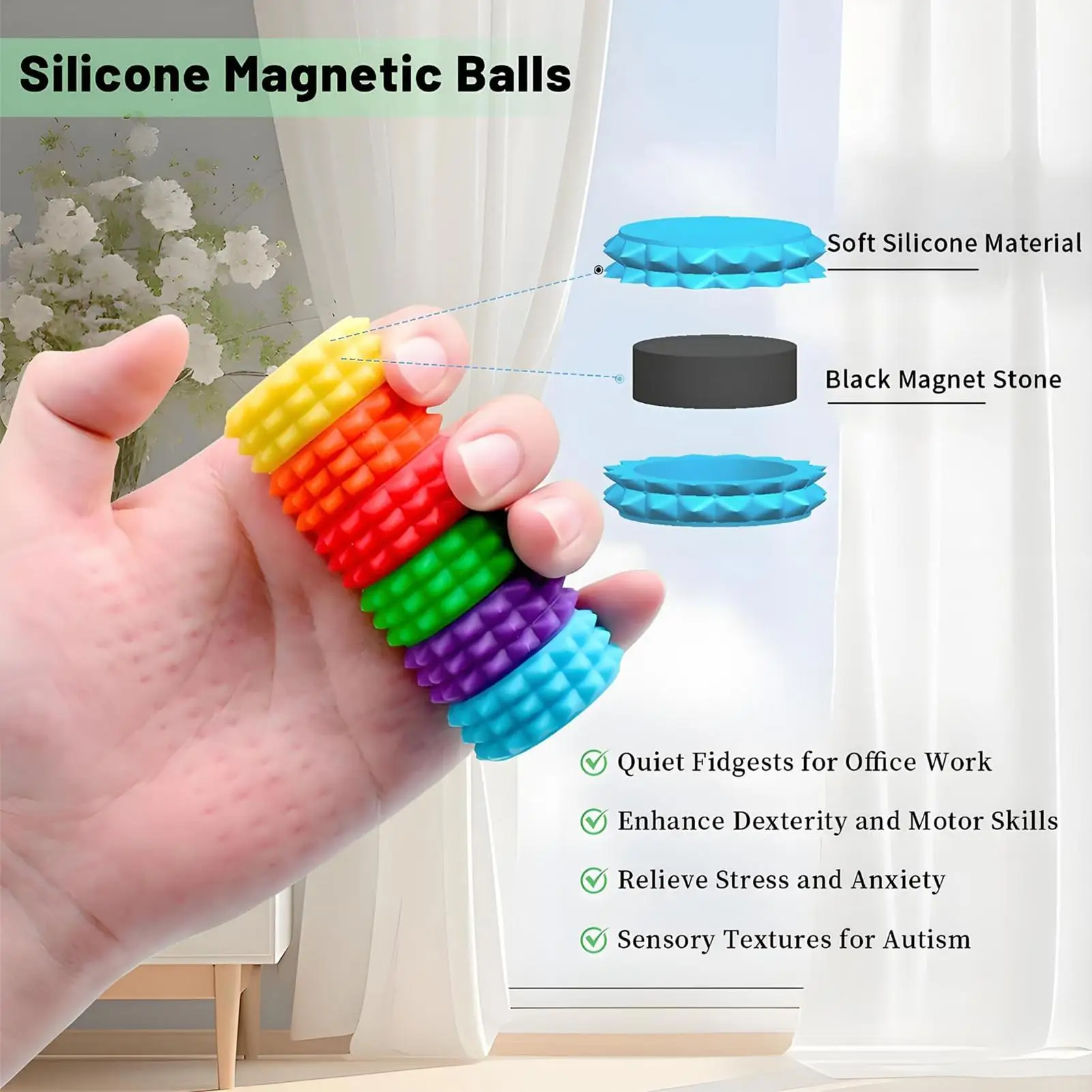 Paquet de 6 boules magnétiques Fidget, jouets sensoriels anti-Stress pour enfants, adolescents et adultes, Gadgets de voyage pour bureau, salle de classe