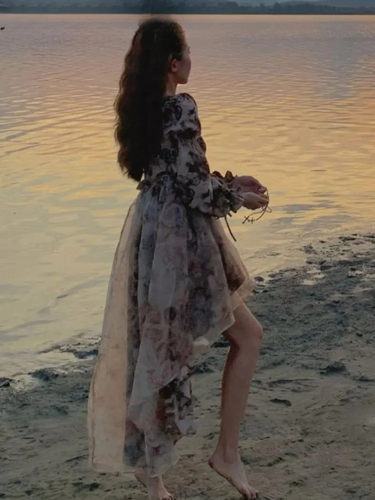 Robes de fée florales d'automne pour femmes, robes de princesse coréennes Slim de luxe de styliste, Chic, élégantes, décontractées, robes de soirée, 2025