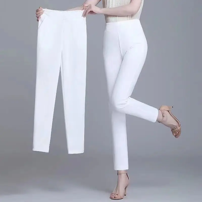 2023 New Spring and Autumn Women\'s Fashion Trend Simple Drop High Waist Oversize Slim Fit Solid Color Split Casual Pants