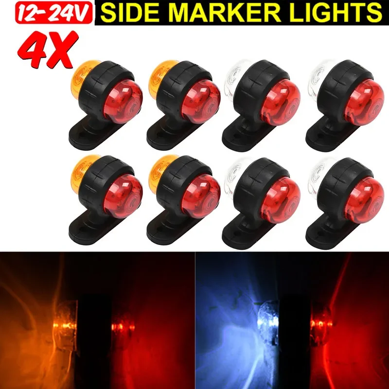 4Pcs 12V 24V Truck Trailer Lights LED Side Marker Position Lamp Lorry Tractor Clearance Lamps Parking Light Bulb Red White Amber